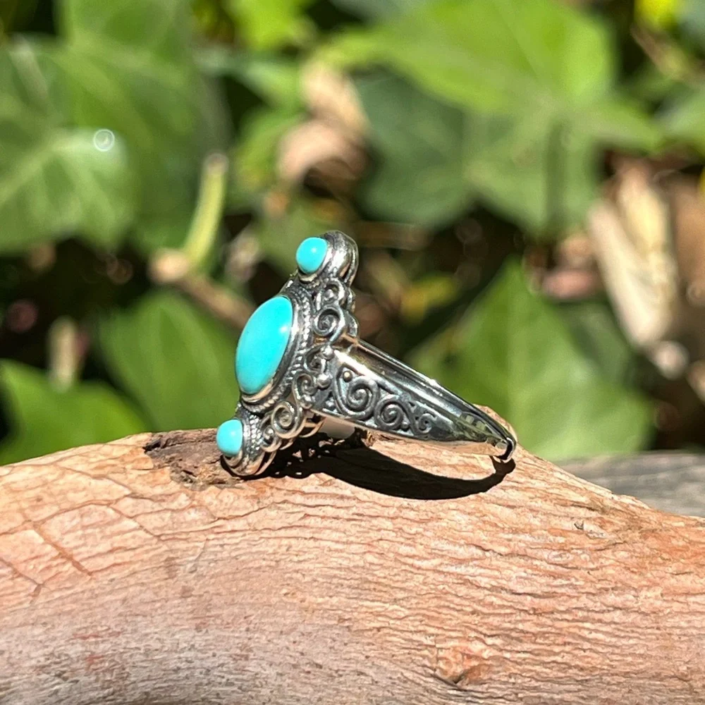 Sterling silver adjustable three stones turquoise ring‎